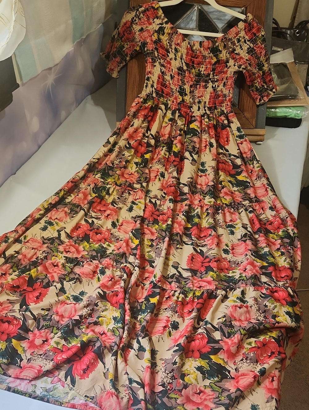 NATURAL LIFE Pink Floral Off-Shoulder Smocked Maxi Dress